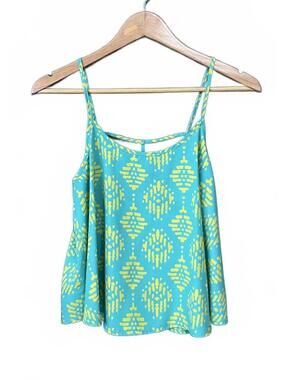 Soprano Boho Geometric Cami Size M Mint & Yellow Festival Strappy Flowy Tank Top